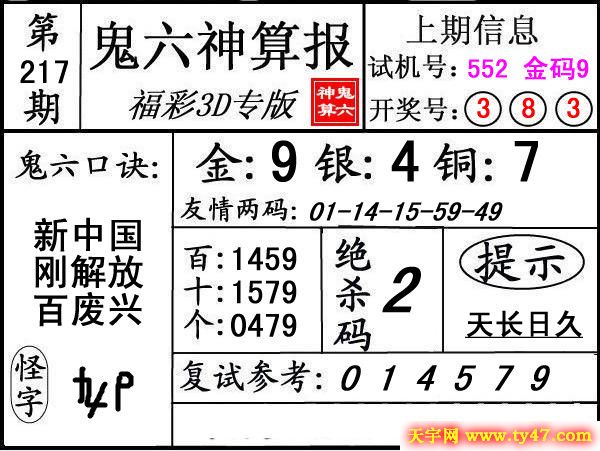 第217期3d鬼六神算