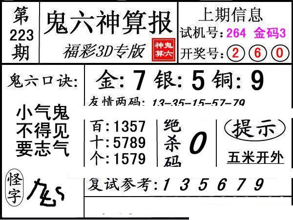 第223期3d鬼六神算报