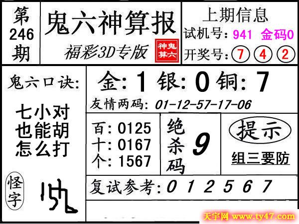 第246期3d鬼六神算报