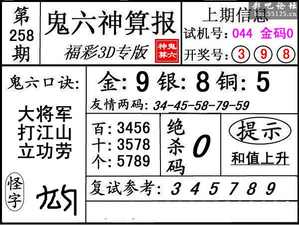 第258期3d鬼六神算