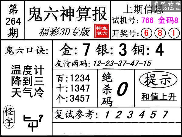 第264期3d鬼六神算