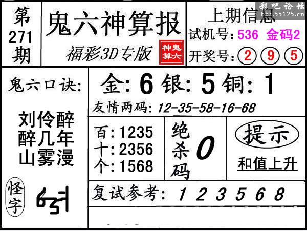 第271期3d鬼六神算