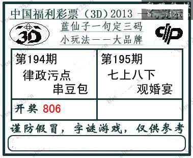 3d195期:蓝仙子一句定三码